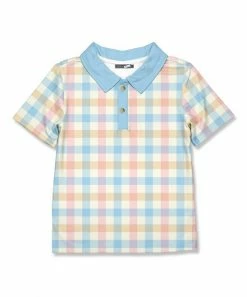 Outlet ⭐ Millie & Maxx Light Blue & Pink Pastel Plaid Polo - Toddler & Boys For Kids 😍