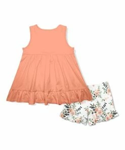 Deals 💯 Millie Loves Lily Coral Ruffle-Hem Babydoll Top & Breezy Floral Ruffle Shorts - Toddler & 👧 Girls For Kids 🤩 -Little Millie-shop zu108297314 alt 2 tm1665505323