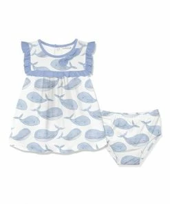 Wholesale 🔥 Little Millie White & Blue Whale Ruffle Babydoll 👗 Dress & Diaper Cover - Infant & Toddler For Kids 🛒