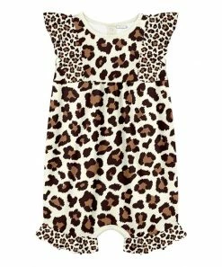 Deals 🎁 Little Millie Cream & Brown Leopard Angel-Sleeve Romper - Infant & Toddler For Kids ⌛