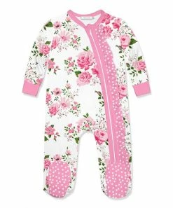 Discount 👏 Little Millie Pink & White Wedding Floral Asymmetrical Ruffle-Trim Footie - Infant For Baby & Maternity 🔥