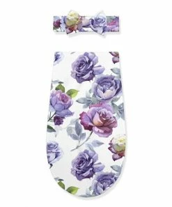 Brand new 🔥 Little Millie White & Purple Rose Swaddle Sack & Bow Soft Headband For Baby & Maternity 🧨
