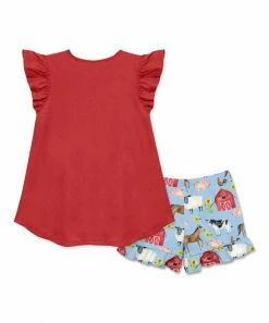 Coupon 😉 Millie Loves Lily Red Angel-Sleeve Hi-Low Top & Light Blue Farm Ruffle Shorts - Toddler & 👧 Girls For Kids 😍 -Little Millie-shop zu108297629 alt 2 tm1665506249