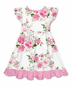 Promo 💯 Millie Loves Lily White & Pink Wedding Floral Patch-Pocket Angel-Sleeve 👗 Dress - Toddler & 👧 Girls For Kids 🧨 -Little Millie-shop zu108297630 alt 2 tm1665506249