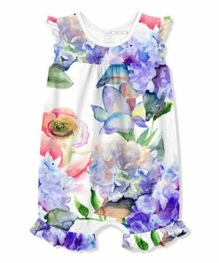 Deals 🔔 Little Millie Purple & Pink Hydrangea Watercolor Angel-Sleeve Romper - Infant & Toddler For Kids 🥰
