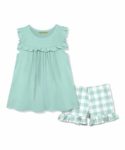 Top 10 🎉 Millie Loves Lily Mint Ruffle Babydoll Top & Gingham Ruffle Shorts - Infant, Toddler & 👧 Girls For Kids 👍