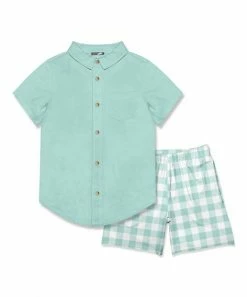 Buy ❤️ Millie & Maxx Mint Short-Sleeve Button-Up & White Gingham Pocket Shorts - Toddler & Boys For Kids 👏