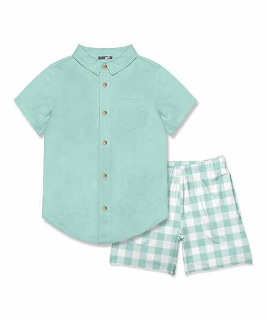 Buy β€οΈ Millie & Maxx Mint Short-Sleeve Button-Up & White Gingham Pocket Shorts - Toddler & Boys For Kids π 1 Buy β€οΈ Millie & Maxx Mint Short-Sleeve Button-Up & White Gingham Pocket Shorts - Toddler & Boys For Kids π