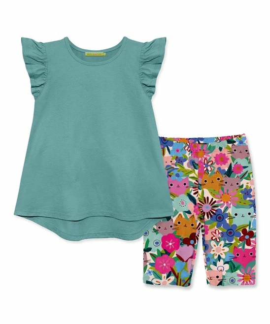 Flash Sale π€© Millie Loves Lily Nile Blue Angel-Sleeve Top & Pink Kitten Floral Bike Shorts - Toddler & π§ Girls For Kids π 1 Flash Sale π€© Millie Loves Lily Nile Blue Angel-Sleeve Top & Pink Kitten Floral Bike Shorts - Toddler & π§ Girls For Kids π