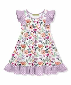 Flash Sale ⭐ Millie Loves Lily White & Lilac Floral Ruffle Angel-Sleeve 👗 Dress - Toddler & 👧 Girls For Kids 😀