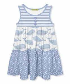 Outlet 🧨 Millie Loves Lily Periwinkle Stripe Whale Tiered Sleeveless 👗 Dress - Infant, Toddler & 👧 Girls For Kids 🎁