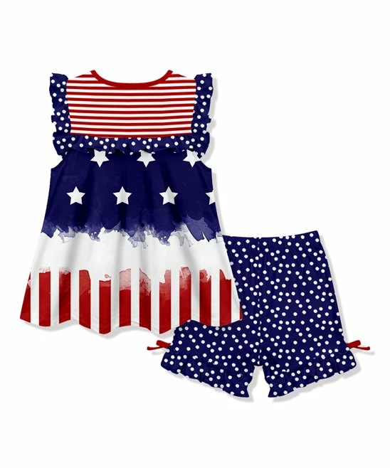 Outlet π Millie Loves Lily Red & Navy Star Angel-Sleeve Top & Dot Shorts - Toddler & π§ Girls For Kids π₯ 2 Outlet π Millie Loves Lily Red & Navy Star Angel-Sleeve Top & Dot Shorts - Toddler & π§ Girls For Kids π₯ - Image 2