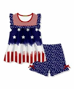 Outlet 🎉 Millie Loves Lily Red & Navy Star Angel-Sleeve Top & Dot Shorts - Toddler & 👧 Girls For Kids 🔥