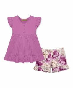 Cheapest 👏 Millie Loves Lily Violet Angel-Sleeve Top & Double Rose Ruffle Shorts - Infant, Toddler & 👧 Girls For Kids 🔔