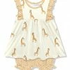 Best Sale ❤️ Little Millie Cream & Yellow Jerri Giraffe 👗 Skirted Bubble Romper - Infant & Toddler For Kids 💯
