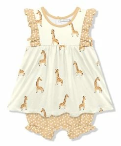 Best Sale ❤️ Little Millie Cream & Yellow Jerri Giraffe 👗 Skirted Bubble Romper - Infant & Toddler For Kids 💯