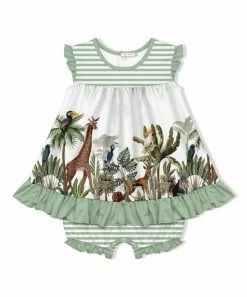 Buy 🥰 Little Millie White & Sage Jungle Safari 👗 Skirted Bubble Romper - Infant For Baby & Maternity 💯