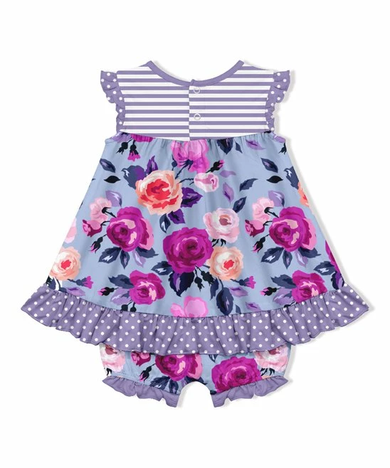 Promo π₯ Little Millie Periwinkle & Magenta Rose Stripe Ruffle-Trim π Skirted Bubble Romper - Infant & Toddler For Kids π₯° 3 Promo π₯ Little Millie Periwinkle & Magenta Rose Stripe Ruffle-Trim π Skirted Bubble Romper - Infant & Toddler For Kids π₯° - Image 3