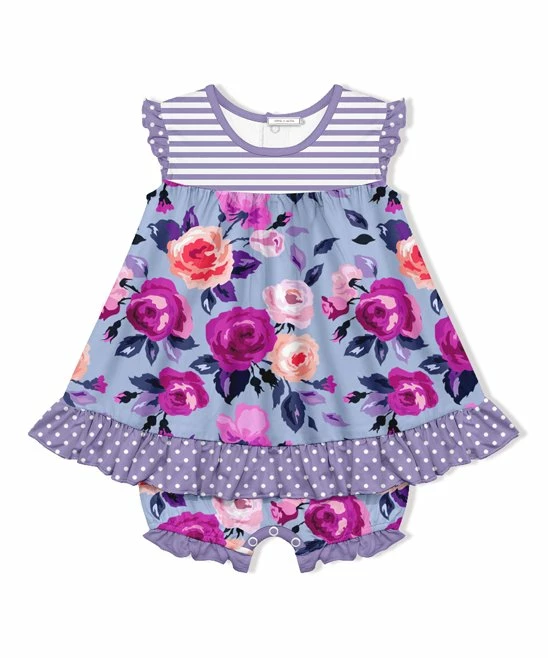 Promo π₯ Little Millie Periwinkle & Magenta Rose Stripe Ruffle-Trim π Skirted Bubble Romper - Infant & Toddler For Kids π₯° 1 Promo π₯ Little Millie Periwinkle & Magenta Rose Stripe Ruffle-Trim π Skirted Bubble Romper - Infant & Toddler For Kids π₯°
