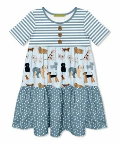 Best Sale 🎉 Millie Loves Lily Ice Blue 🐶 Doggy 🐶 Dog Tiered Button-Front 👗 Dress - 👧 Girls For Kids 🎉