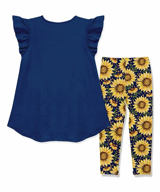 New β Millie Loves Lily Navy Angel-Sleeve Hi-Low Top & Sunflowers Leggings - π§ Girls For Kids π 3 New β Millie Loves Lily Navy Angel-Sleeve Hi-Low Top & Sunflowers Leggings - π§ Girls For Kids π - Image 3