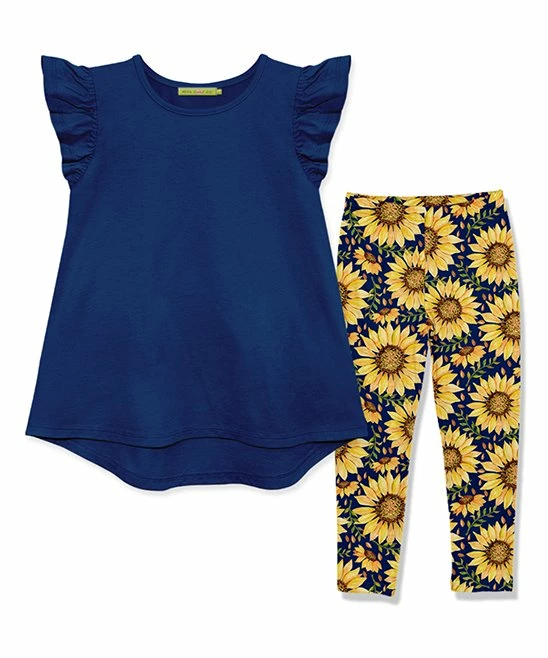 New β Millie Loves Lily Navy Angel-Sleeve Hi-Low Top & Sunflowers Leggings - π§ Girls For Kids π 1 New β Millie Loves Lily Navy Angel-Sleeve Hi-Low Top & Sunflowers Leggings - π§ Girls For Kids π