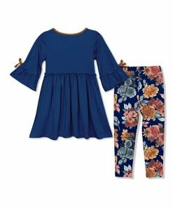 Deals 👏 Millie Loves Lily Navy Bow Bell-Sleeve A-Line 👗 Dress & Floral Leggings - 👧 Girls For Kids 👍 -Little Millie-shop zu108371856 alt 2 tm1663693855