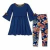 Deals 👏 Millie Loves Lily Navy Bow Bell-Sleeve A-Line 👗 Dress & Floral Leggings - 👧 Girls For Kids 👍