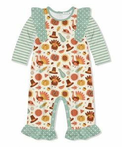 Flash Sale 😀 Little Millie Cream & Sage Turkey Ruffle-Trim Playsuit - Infant For Baby & Maternity 🧨