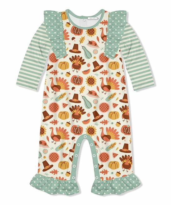 Flash Sale π Little Millie Cream & Sage Turkey Ruffle-Trim Playsuit - Infant For Baby & Maternity 𧨠1 Flash Sale π Little Millie Cream & Sage Turkey Ruffle-Trim Playsuit - Infant For Baby & Maternity π§¨