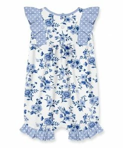 Hot Sale 🔔 Little Millie White & Periwinkle Simrin Floral Ruffle-Trim Romper - Infant & Toddler For Kids 😉 -Little Millie-shop zu108372166 alt 2 tm1663693672