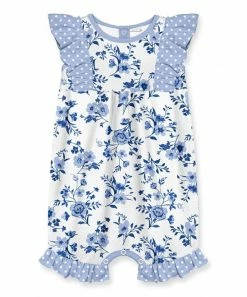 Hot Sale 🔔 Little Millie White & Periwinkle Simrin Floral Ruffle-Trim Romper - Infant & Toddler For Kids 😉