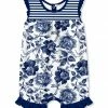 Hot Sale ⭐ Little Millie Navy & White Stripe Floral Ruffle-Accent Romper - Infant For Baby & Maternity ❤️