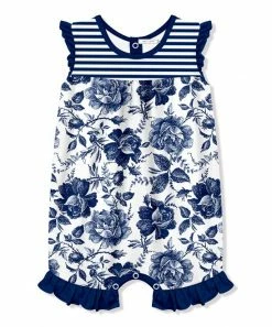 Hot Sale ⭐ Little Millie Navy & White Stripe Floral Ruffle-Accent Romper - Infant For Baby & Maternity ❤️