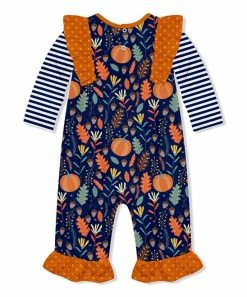 Best Pirce ⭐ Little Millie Navy & Orange 👪 Thanksgiving Leaves Ruffle-Trim Playsuit - Infant For Baby & Maternity 🔥 -Little Millie-shop zu108372173 alt 2 tm1663709037