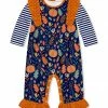 Best Pirce ⭐ Little Millie Navy & Orange 👪 Thanksgiving Leaves Ruffle-Trim Playsuit - Infant For Baby & Maternity 🔥