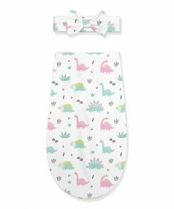 Cheap 🔥 Little Millie White Baby Dino Swaddling Blanket & Light Blue Headband For Baby & Maternity 😀