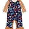 Buy ✨ Little Millie Navy & Orange Fall Leaves Ruffle-Trim Playsuit - Infant For Baby & Maternity ⭐