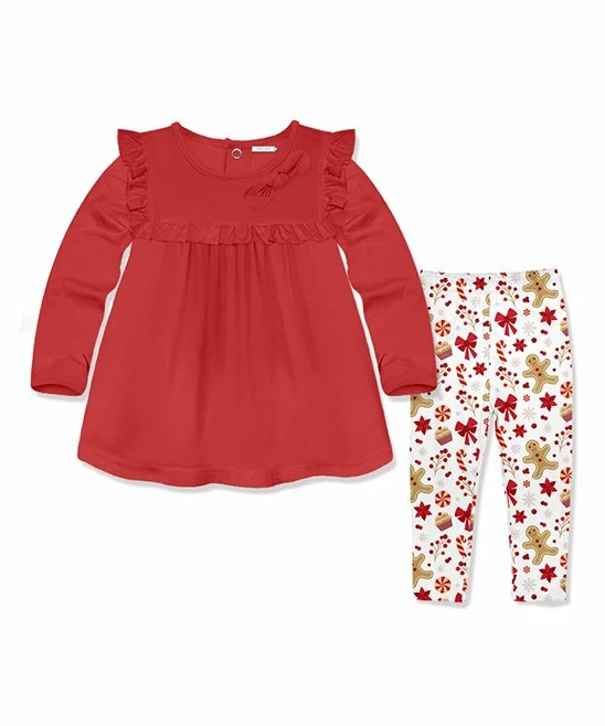 Budget π Little Millie Red Ruffle-Trim Babydoll π Dress & White Gingerbread Sweet Leggings - Infant & Toddler For Kids β 1 Budget π Little Millie Red Ruffle-Trim Babydoll π Dress & White Gingerbread Sweet Leggings - Infant & Toddler For Kids β