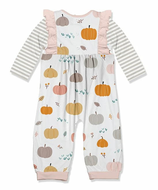 Flash Sale π Little Millie White & Gray Stripe Baby Pumpkin Ruffle-Trim Playsuit - Infant For Baby & Maternity π 3 Flash Sale π Little Millie White & Gray Stripe Baby Pumpkin Ruffle-Trim Playsuit - Infant For Baby & Maternity π - Image 3