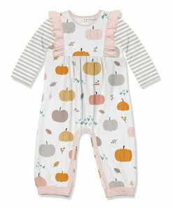 Flash Sale 🔔 Little Millie White & Gray Stripe Baby Pumpkin Ruffle-Trim Playsuit - Infant For Baby & Maternity 😍