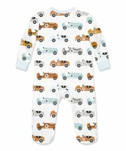 Flash Sale ⌛ Little Millie White & Light Blue Race Car Footie - Infant For Baby & Maternity 😉 -Little Millie-shop zu108373535 alt 2 tm1663693672