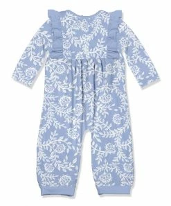 Deals 🥰 Little Millie Periwinkle & White Vine Floral Ruffle-Trim Playsuit - Infant For Baby & Maternity ⭐ -Little Millie-shop zu108373540 alt 2 tm1663693672