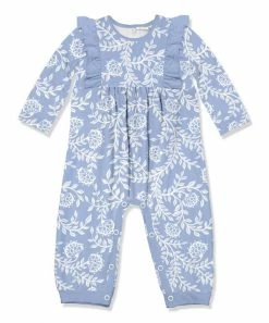 Deals 🥰 Little Millie Periwinkle & White Vine Floral Ruffle-Trim Playsuit - Infant For Baby & Maternity ⭐