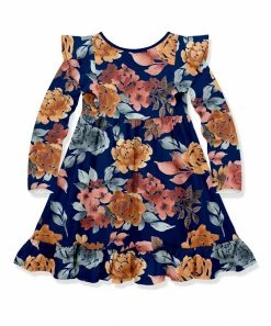 Coupon 🧨 Millie Loves Lily Navy Autumn Florals Ruffle Long-Sleeve A-Line 👗 Dress - Toddler & 👧 Girls For Kids 🌟 -Little Millie-shop zu108470005 alt 2 tm1661796763