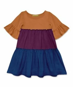 Best Sale 🎁 Simply Millie By Millie Loves Lily Plum & Navy Bell-Sleeve Tiered A-Line 👗 Dress - 👧 Girls For Kids ✔️