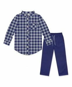Brand new 🎉 Millie & Maxx Navy Gingham Button-Up & Navy Drawstring Straight-Leg Pants - Toddler For Kids ✔️