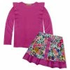 Flash Sale 🎉 Millie Loves Lily Rose Violet Ribbed Ruffle Long-Sleeve Top & Pink Kitten Floral Button 👗 Skirt - Infant, Toddler & 👧 Girls For Kids 🎁