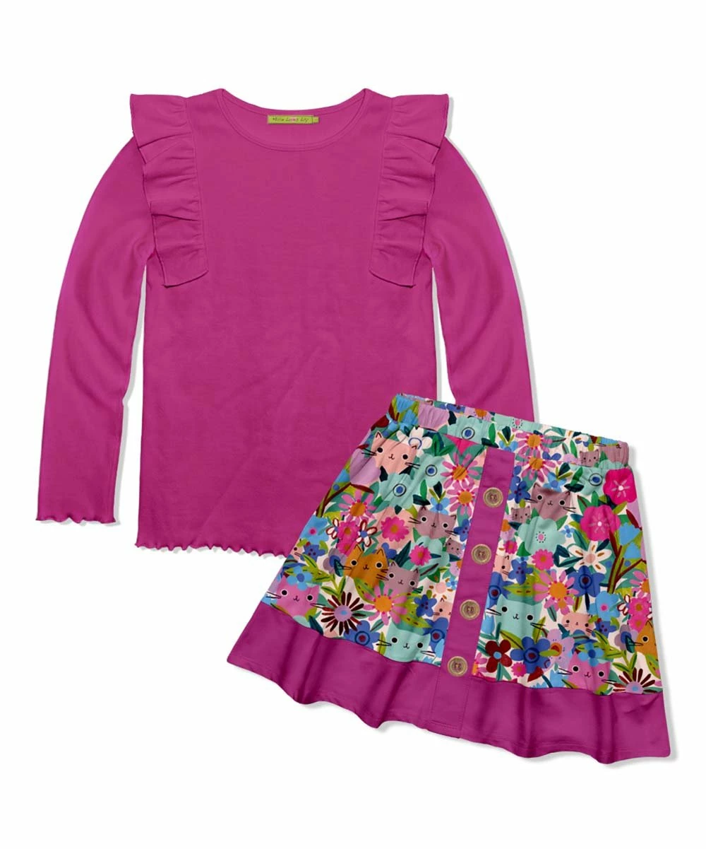 Flash Sale π Millie Loves Lily Rose Violet Ribbed Ruffle Long-Sleeve Top & Pink Kitten Floral Button π Skirt - Infant, Toddler & π§ Girls For Kids π 1 Flash Sale π Millie Loves Lily Rose Violet Ribbed Ruffle Long-Sleeve Top & Pink Kitten Floral Button π Skirt - Infant, Toddler & π§ Girls For Kids π