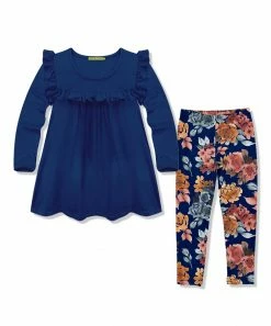 Top 10 🔥 Millie Loves Lily Navy Ruffle Long-Sleeve Top & Navy Autumn Florals Leggings - 👧 Girls For Kids 😀